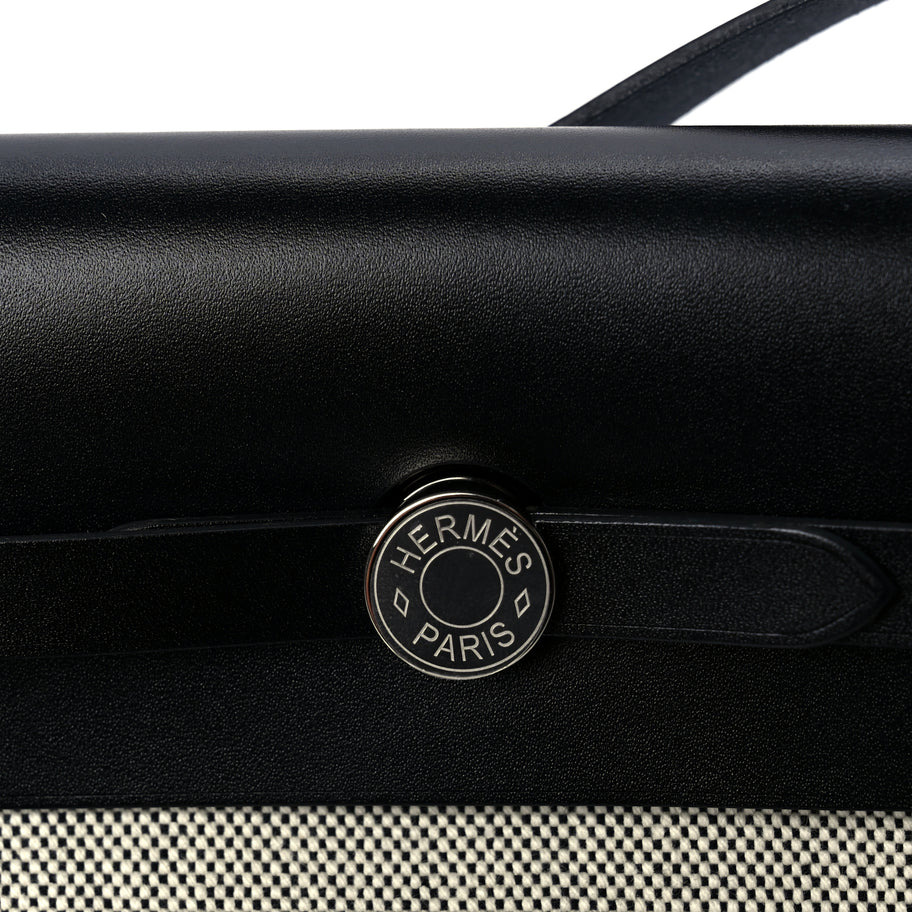 Hermes Military Toile Vache Hunter Herbag Zip Retourne 20 Ecru Black Image 6