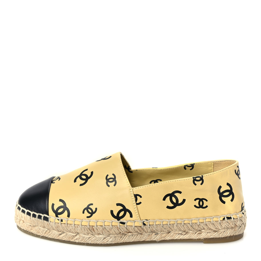 Chanel Lambskin Printed Coco Beach Espadrilles 38 Beige Black Image 1