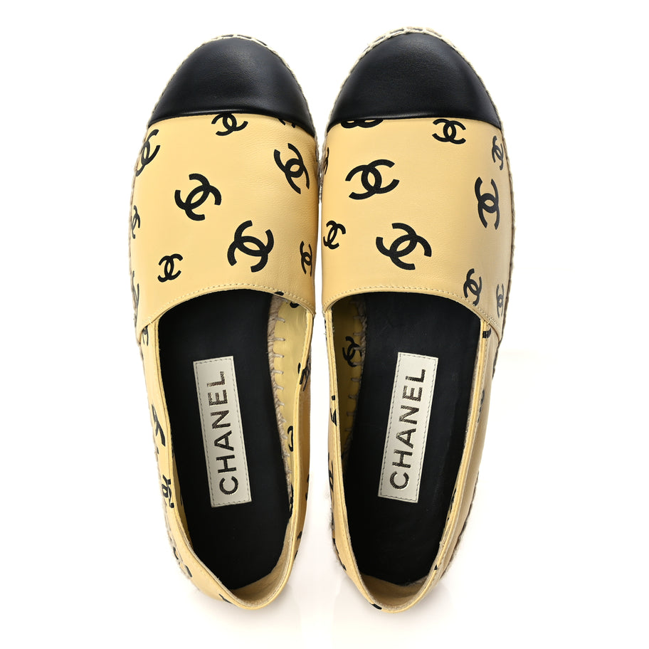 Chanel Lambskin Printed Coco Beach Espadrilles 38 Beige Black Image 2