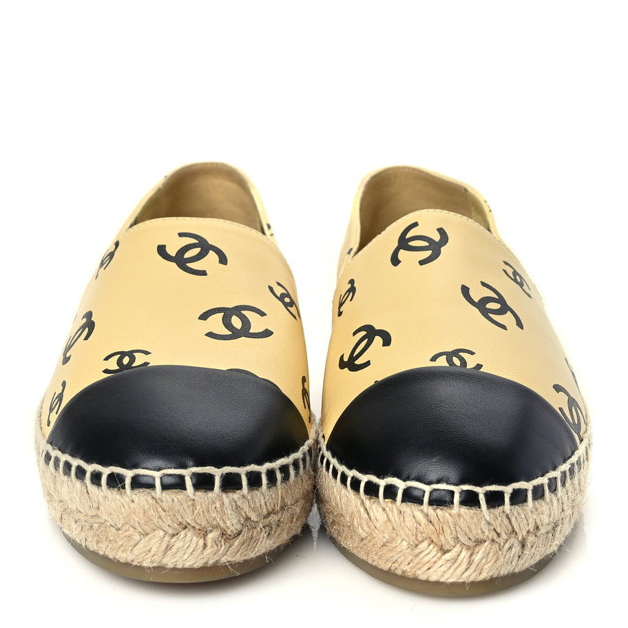 Chanel Lambskin Printed Coco Beach Espadrilles 38 Beige Black Image 3