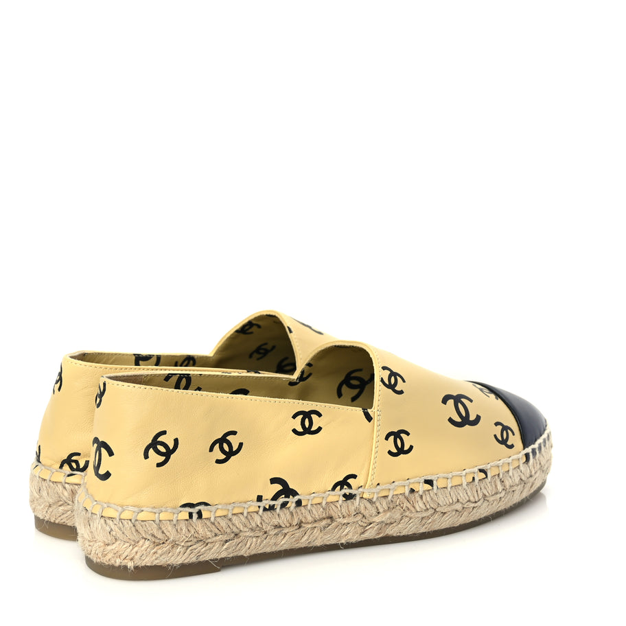 Chanel Lambskin Printed Coco Beach Espadrilles 38 Beige Black Image 5