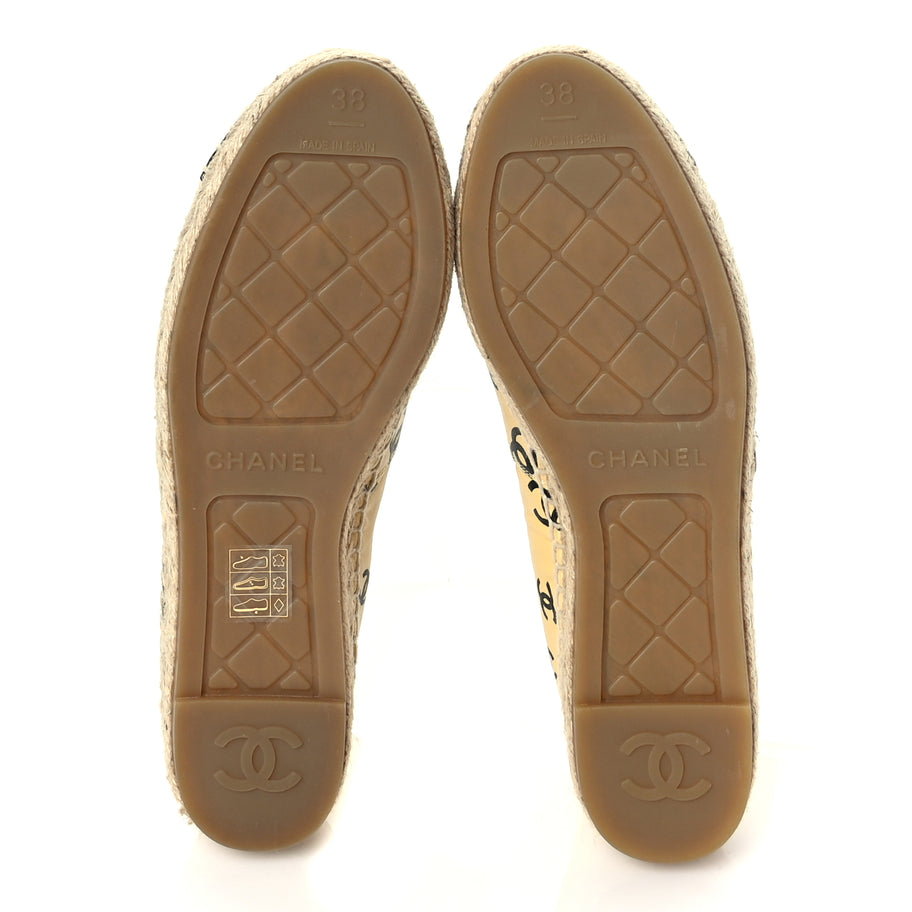 Chanel Lambskin Printed Coco Beach Espadrilles 38 Beige Black Image 6
