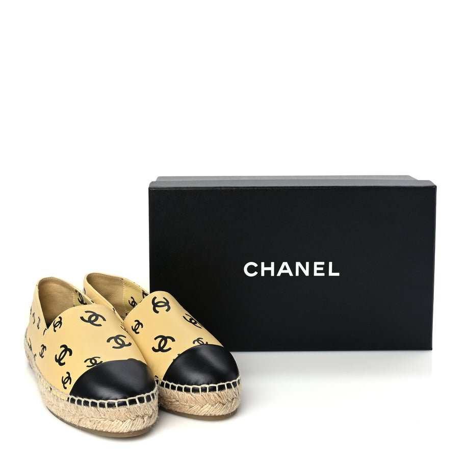 Chanel Lambskin Printed Coco Beach Espadrilles 38 Beige Black Image 9