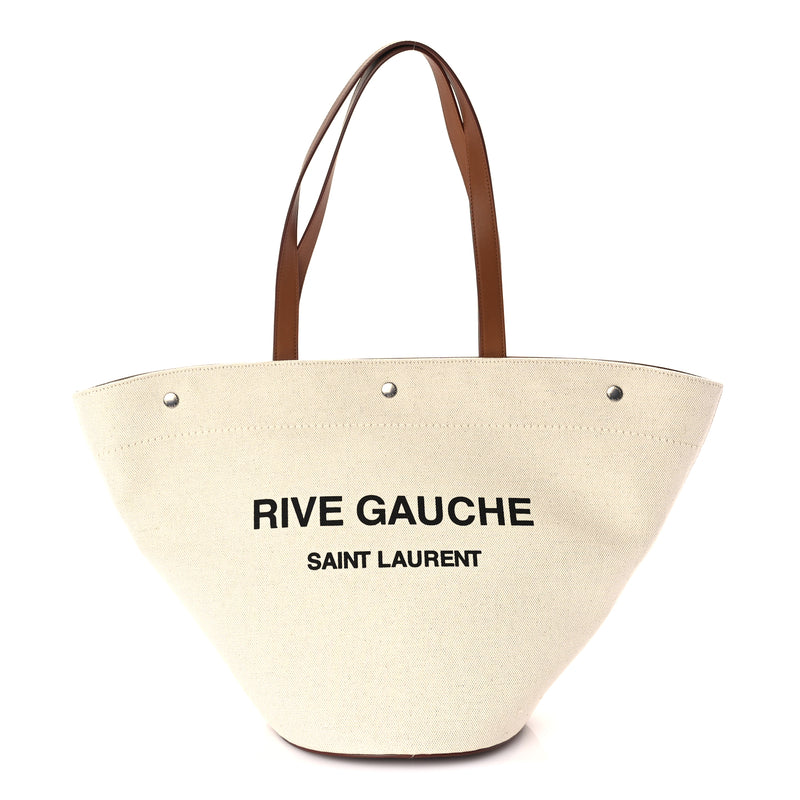  Saint Laurent Linen Calfskin Rive Gauche Tote  Greggio Brick