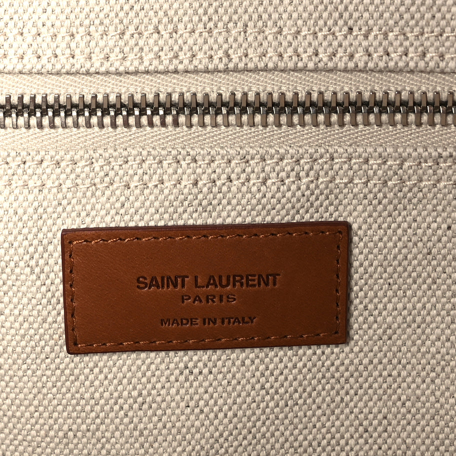 Saint Laurent Linen Calfskin Rive Gauche Tote  Greggio Brick Image 5