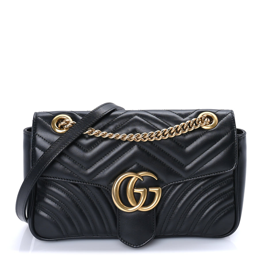 Gucci Calfskin Matelasse Small GG Marmont Shoulder Bag Black Image 1