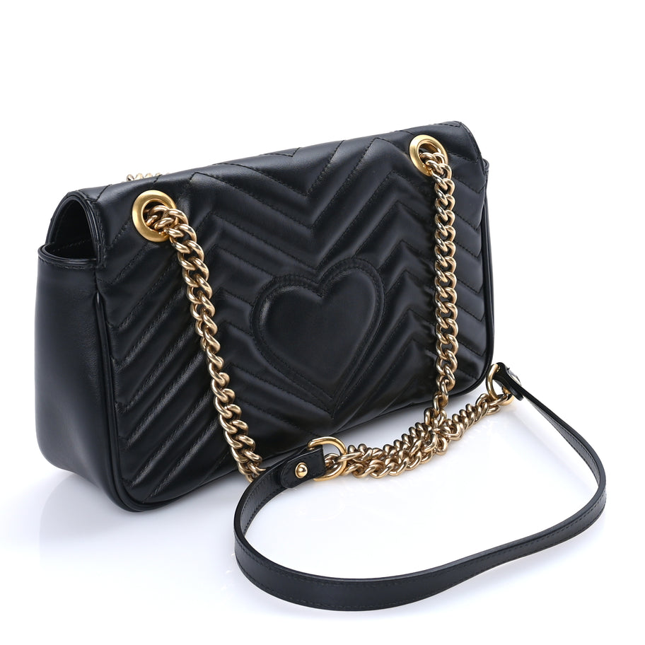 Gucci Calfskin Matelasse Small GG Marmont Shoulder Bag Black Image 2