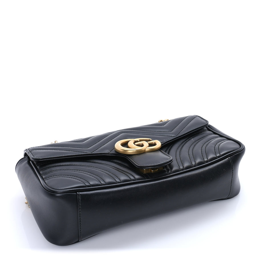 Gucci Calfskin Matelasse Small GG Marmont Shoulder Bag Black Image 3