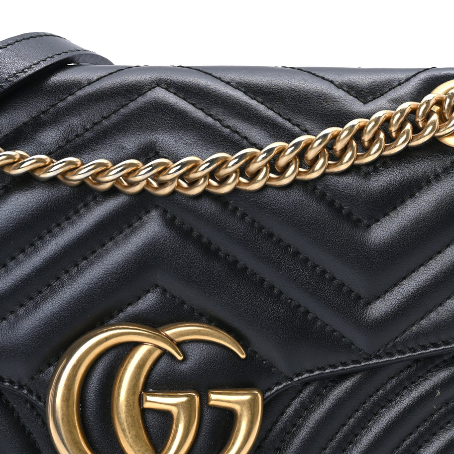 Gucci Calfskin Matelasse Small GG Marmont Shoulder Bag Black Image 6