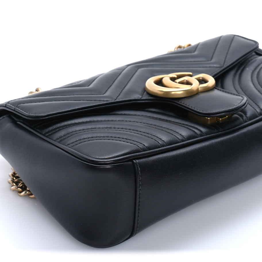 Gucci Calfskin Matelasse Small GG Marmont Shoulder Bag Black Image 7