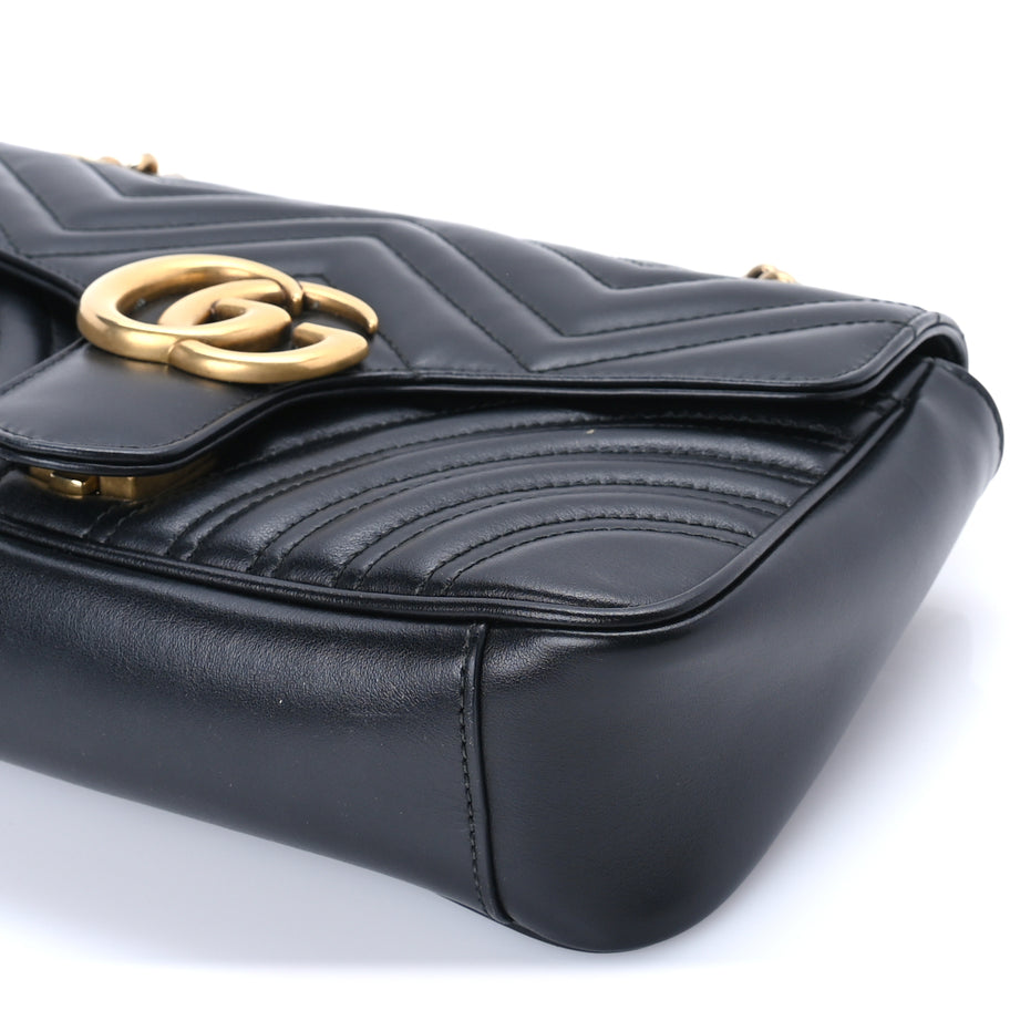 Gucci Calfskin Matelasse Small GG Marmont Shoulder Bag Black Image 8