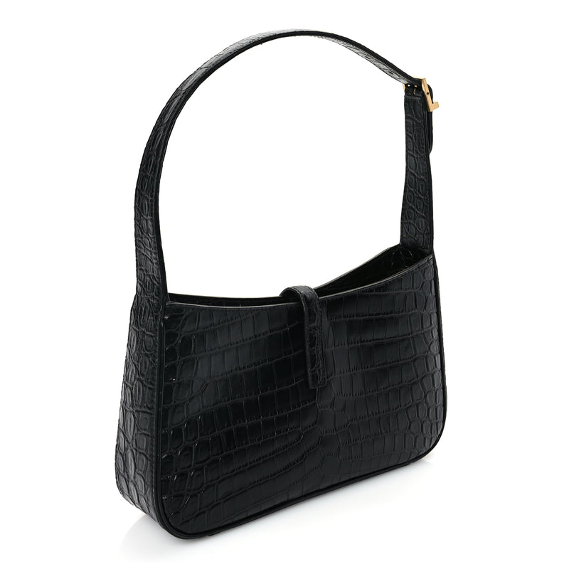  Saint Laurent Calfskin Crocodile Embossed Le 5 A 7 Hobo Black