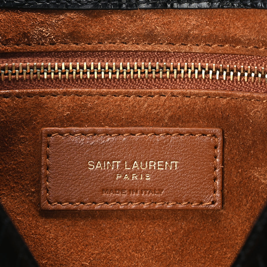 Saint Laurent Calfskin Crocodile Embossed Le 5 A 7 Hobo Black Image 5
