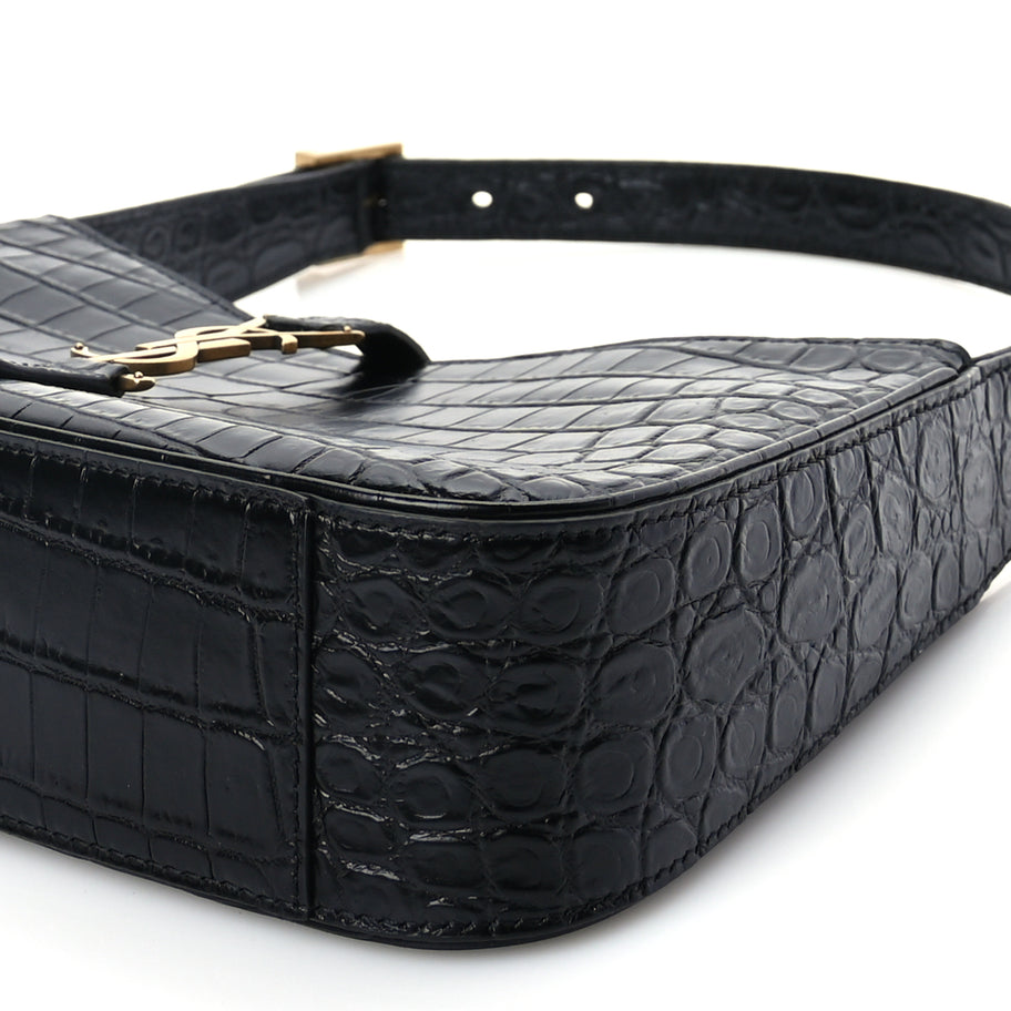 Saint Laurent Calfskin Crocodile Embossed Le 5 A 7 Hobo Black Image 8