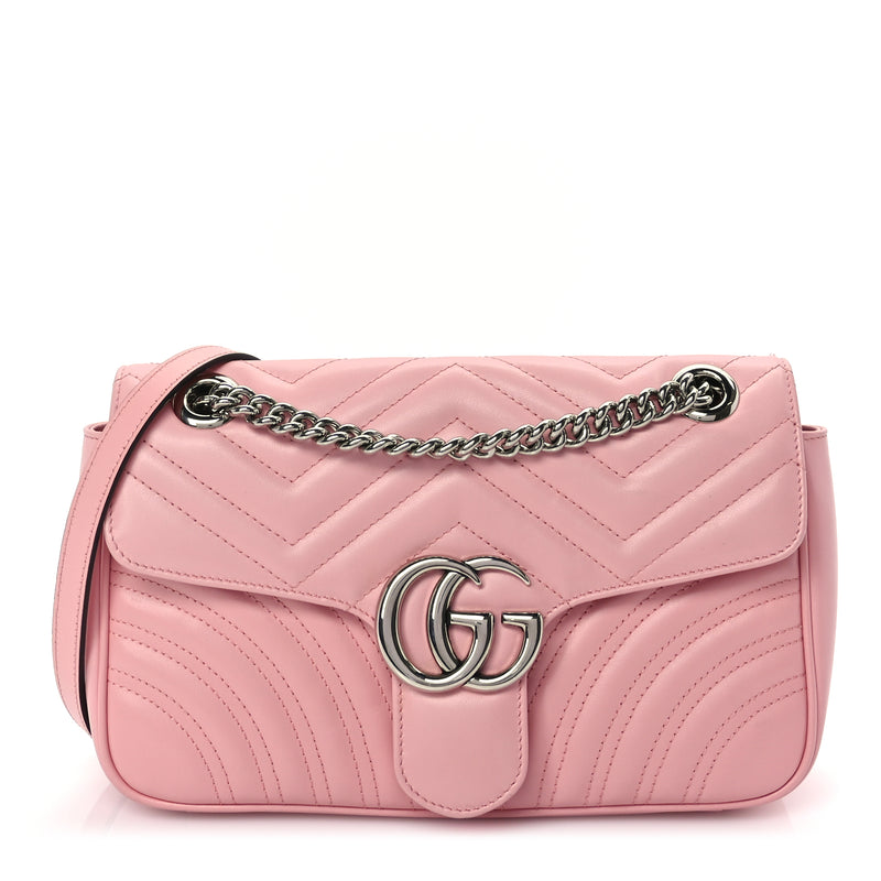  Gucci Calfskin Matelasse Small GG Marmont Shoulder Bag  Wild Rose