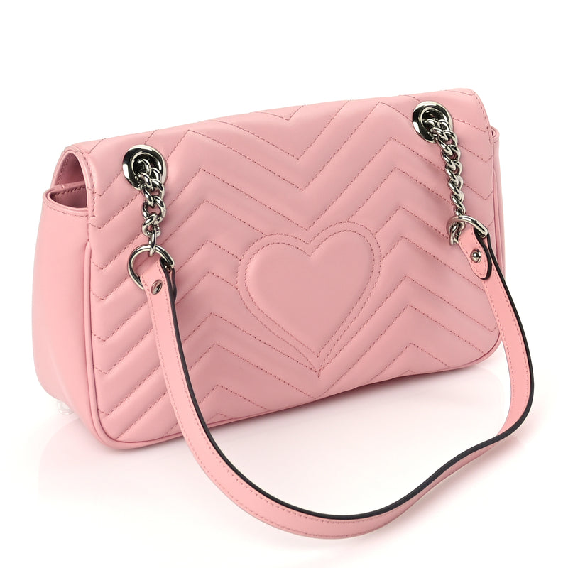  Gucci Calfskin Matelasse Small GG Marmont Shoulder Bag  Wild Rose