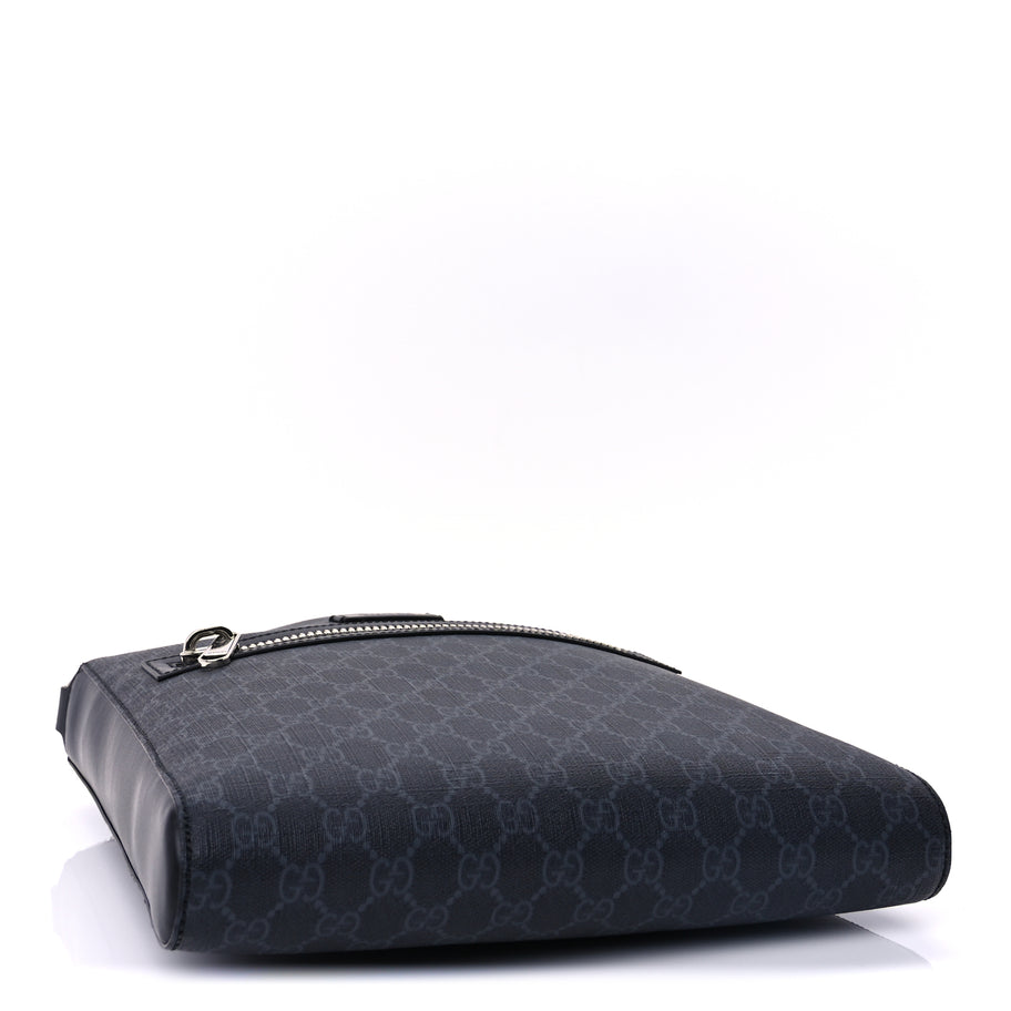 Gucci GG Supreme Monogram Appia Calfskin Web Flat Messenger Bag Black Grey Image 3
