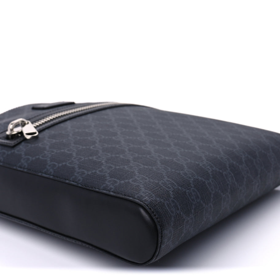 Gucci GG Supreme Monogram Appia Calfskin Web Flat Messenger Bag Black Grey Image 7