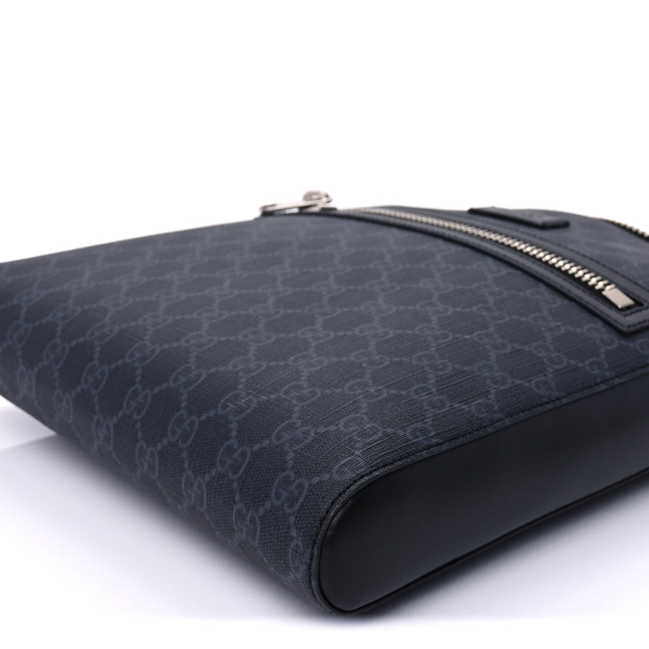 Gucci GG Supreme Monogram Appia Calfskin Web Flat Messenger Bag Black Grey Image 8