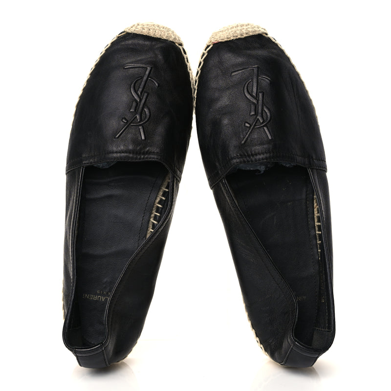  Saint Laurent Lambskin Monogram Espadrilles 38 Black