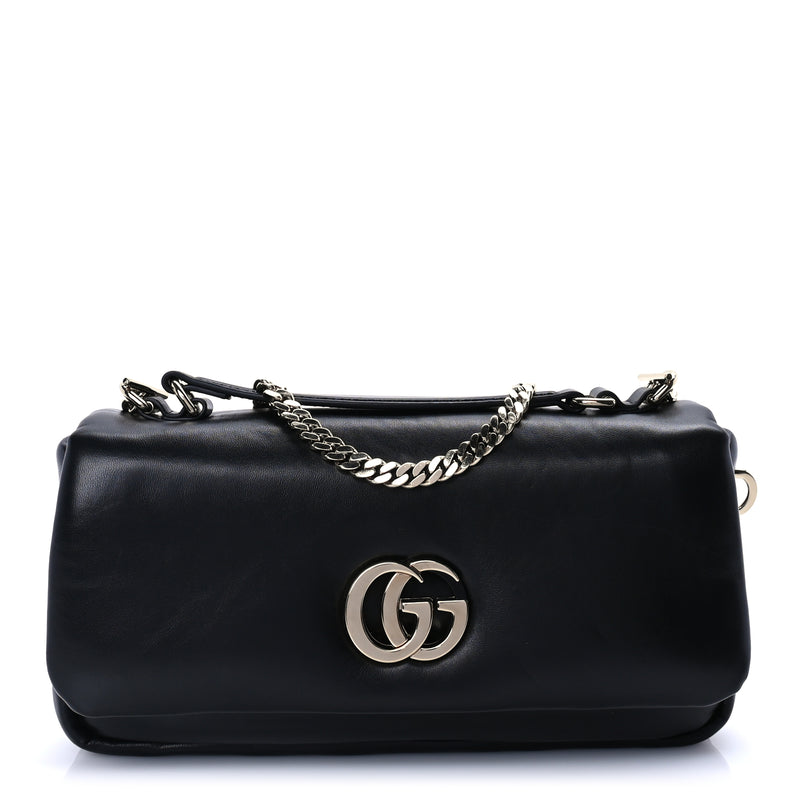  Gucci Lambskin Small GG Milano Top Handle Shoulder Bag Black