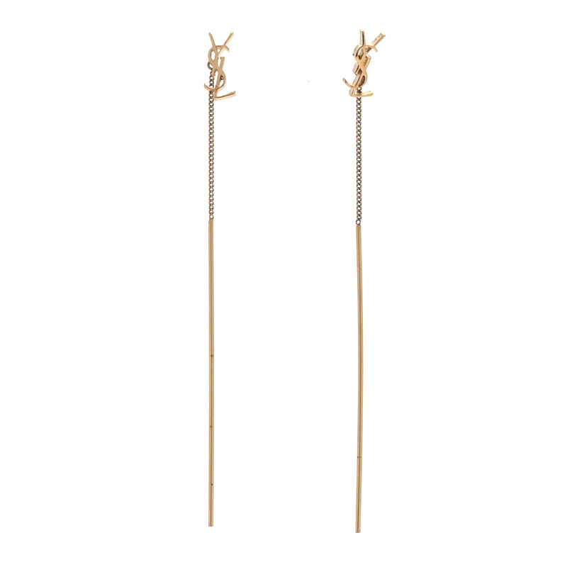  Saint Laurent Metal Monogram Pendant Threader Earrings Gold
