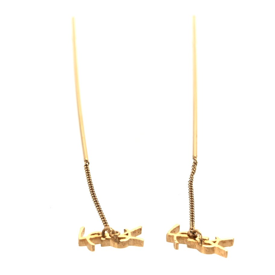 Saint Laurent Metal Monogram Pendant Threader Earrings Gold Image 3
