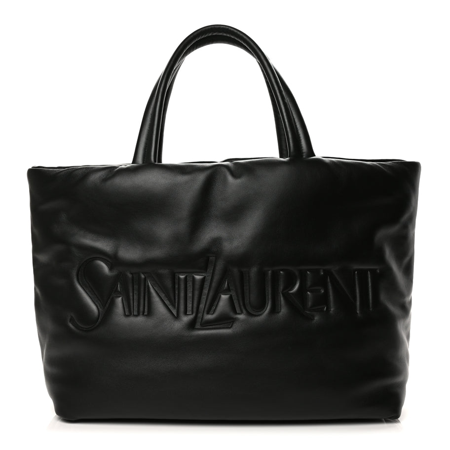 Saint Laurent Lambskin Wide Puffer Tote Black Black Image 1