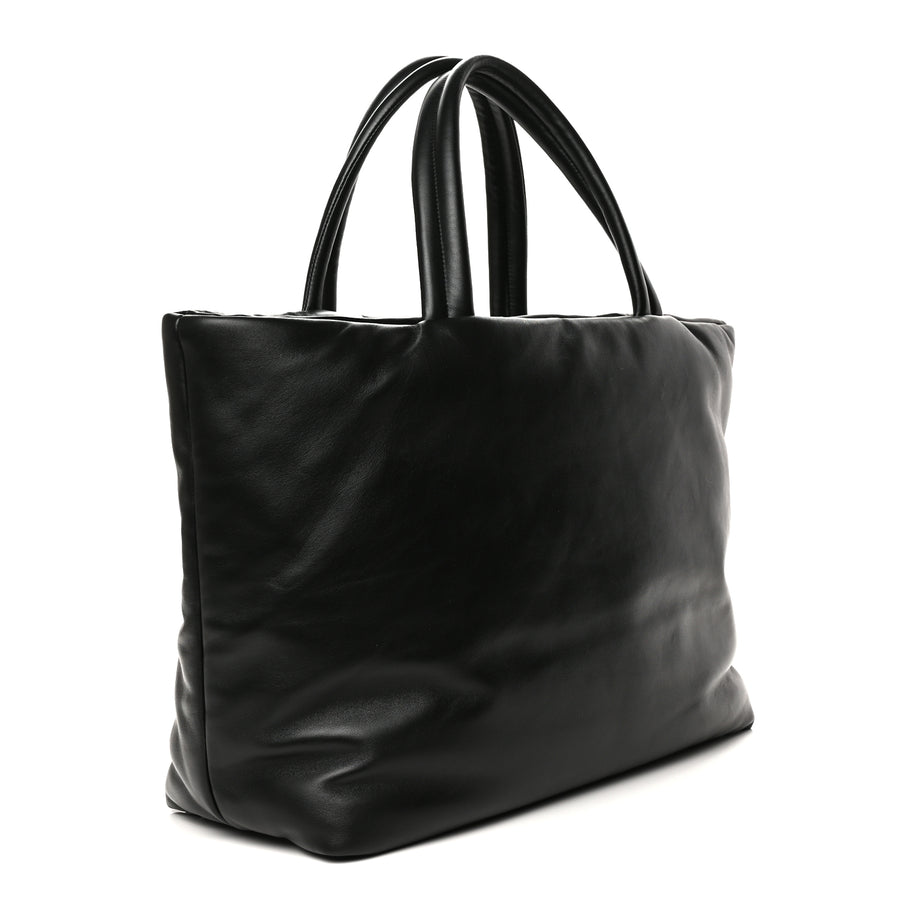Saint Laurent Lambskin Wide Puffer Tote Black Black Image 2