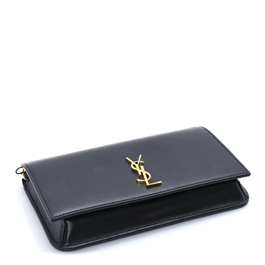 Saint Laurent Calfskin Monogram Cassandre Phone Holder With Strap Black Image 3