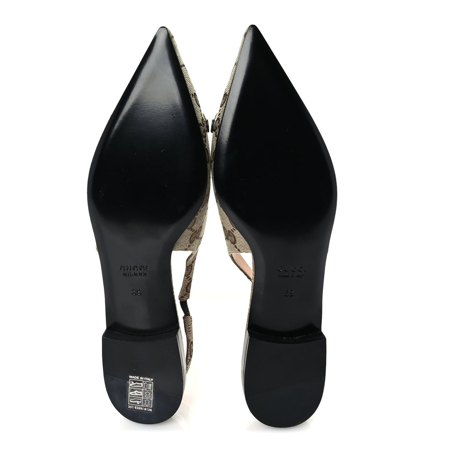 Gucci Monogram Horsebit Womens Slingback Ballet Flat 39  Beige Ebony Cocoa Image 4