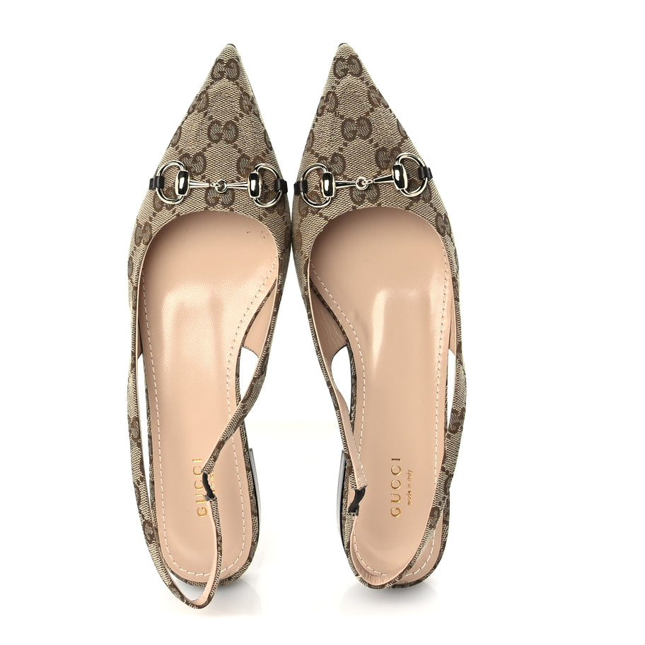 Gucci Monogram Horsebit Womens Slingback Ballet Flat 39  Beige Ebony Cocoa Image 5
