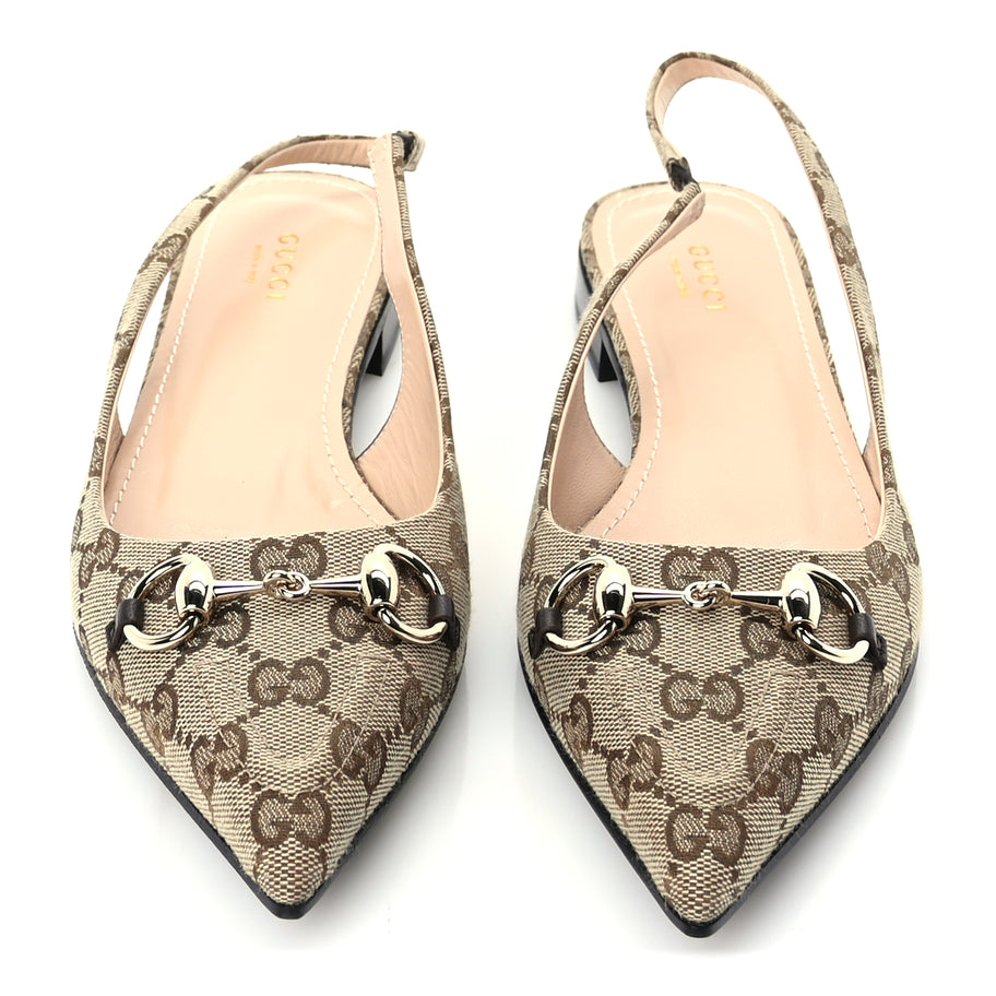 Gucci Monogram Horsebit Womens Slingback Ballet Flat 39  Beige Ebony Cocoa Image 6