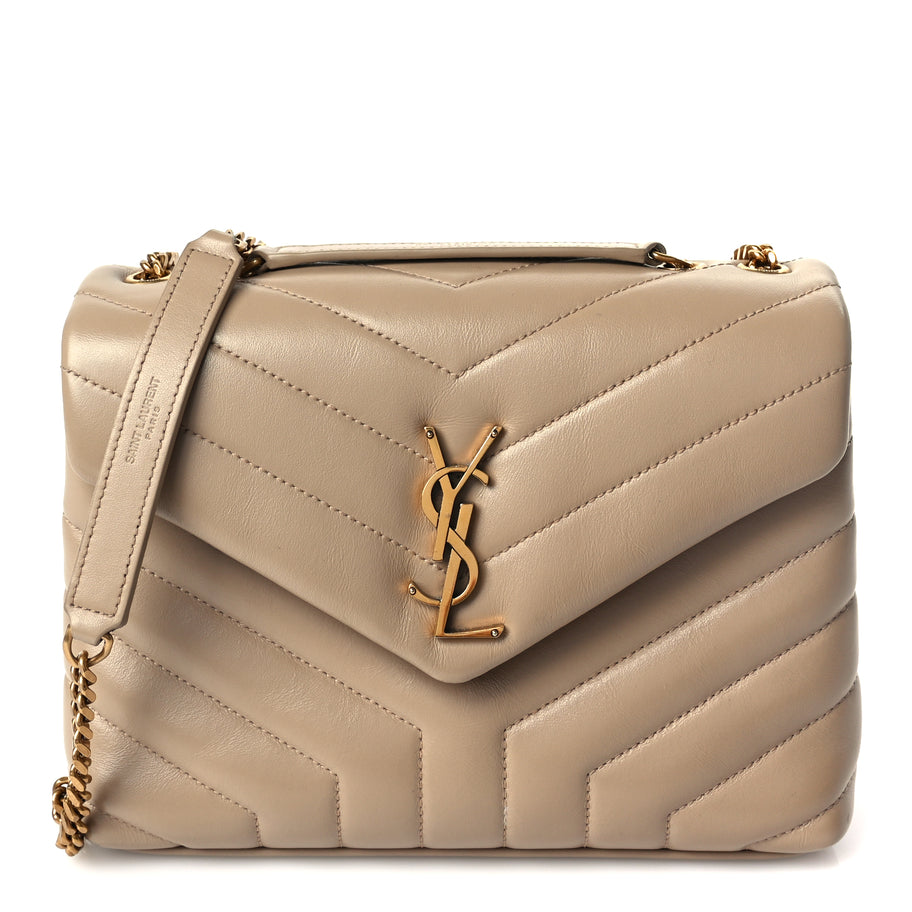 Saint Laurent Calfskin Y Quilted Monogram Small Loulou Chain Satchel Dark Beige Image 1