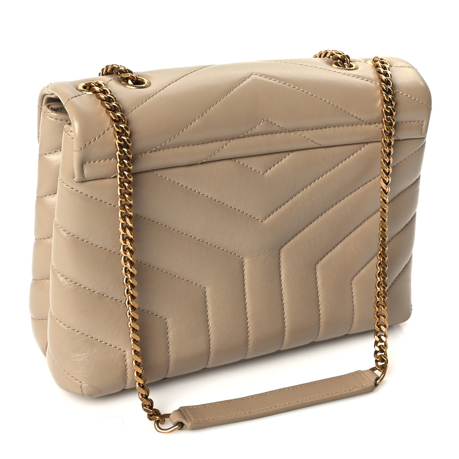 Saint Laurent Calfskin Y Quilted Monogram Small Loulou Chain Satchel Dark Beige Image 2