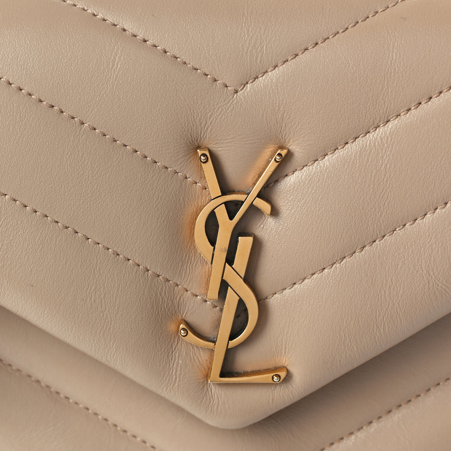 Saint Laurent Calfskin Y Quilted Monogram Small Loulou Chain Satchel Dark Beige Image 6