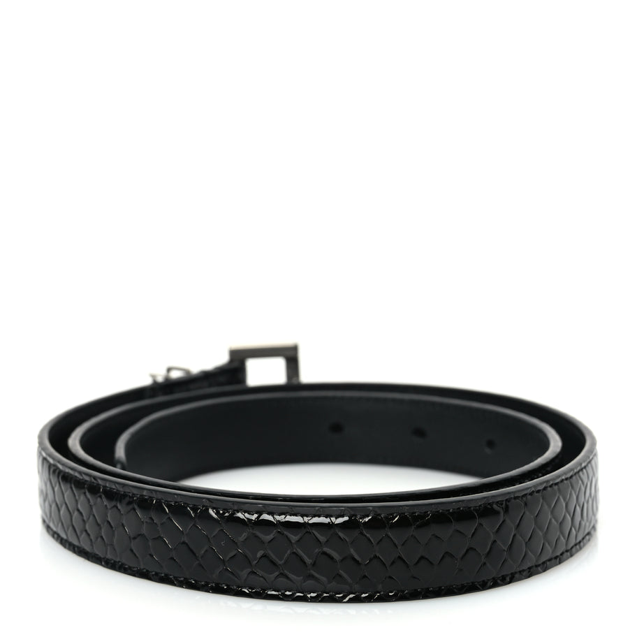 Saint Laurent Calfskin Crocodile Embossed Monogram Square Buckle Belt 75 30 Black Image 2