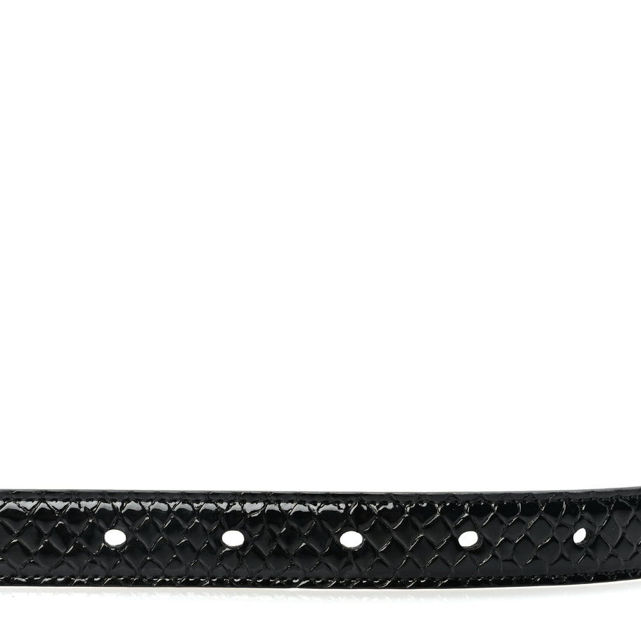 Saint Laurent Calfskin Crocodile Embossed Monogram Square Buckle Belt 75 30 Black Image 5