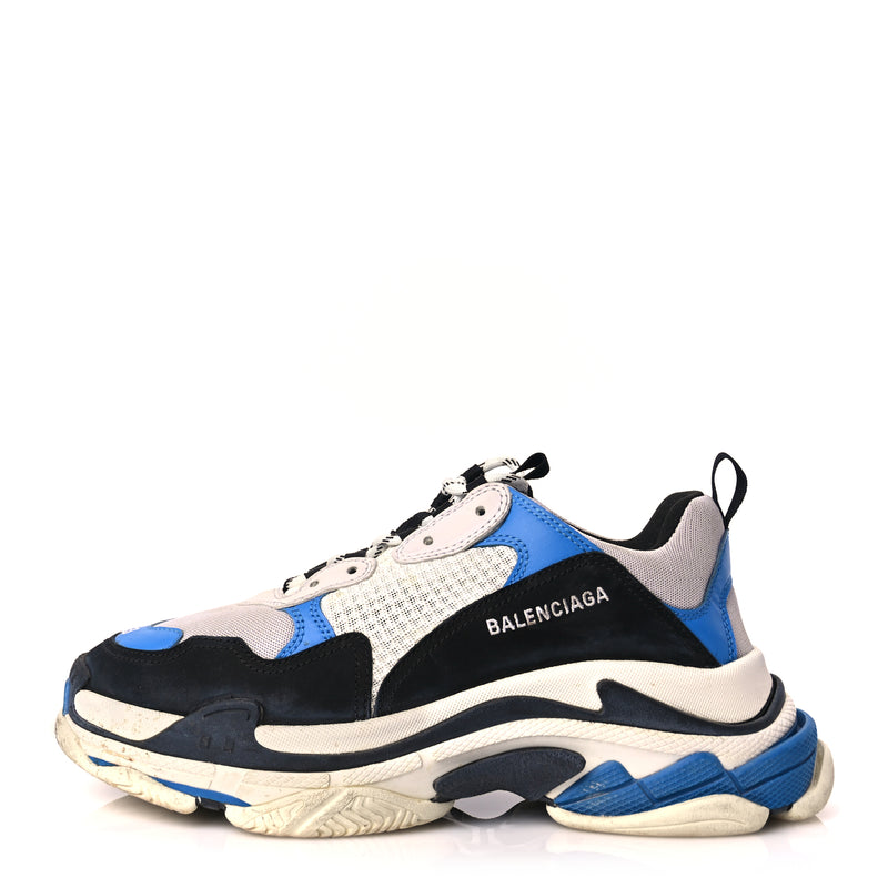  Balenciaga Fabric Mesh Mens Triple S Sneakers 43 Black Blue White