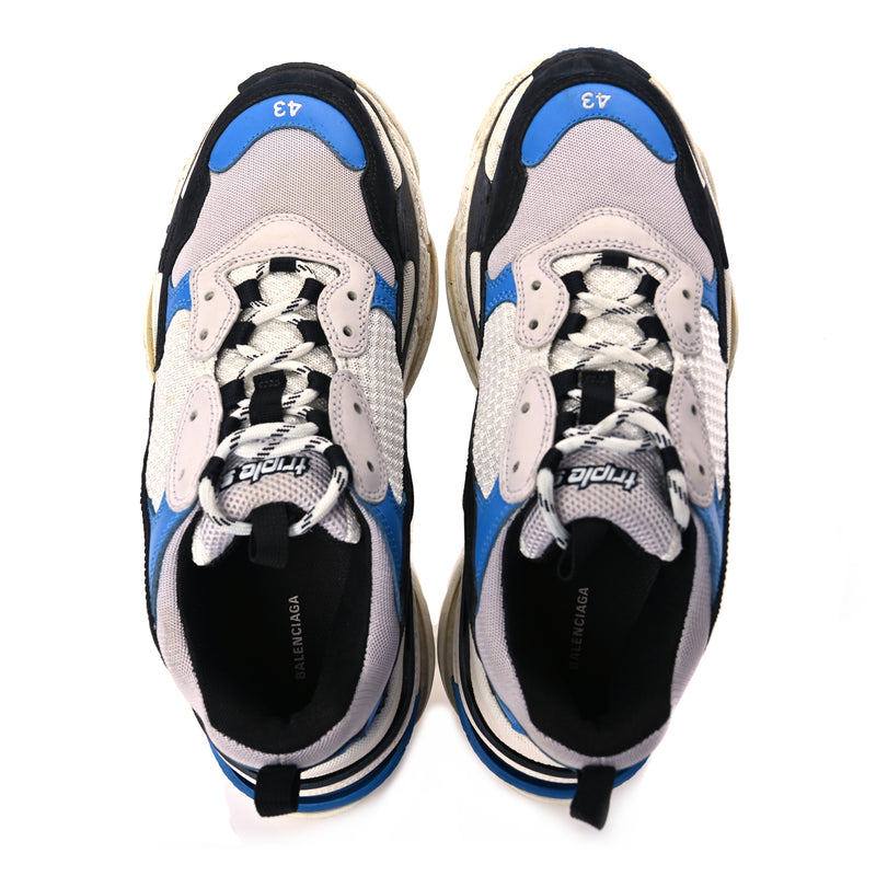  Balenciaga Fabric Mesh Mens Triple S Sneakers 43 Black Blue White