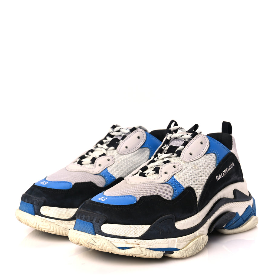 Balenciaga Fabric Mesh Mens Triple S Sneakers 43 Black Blue White Image 4