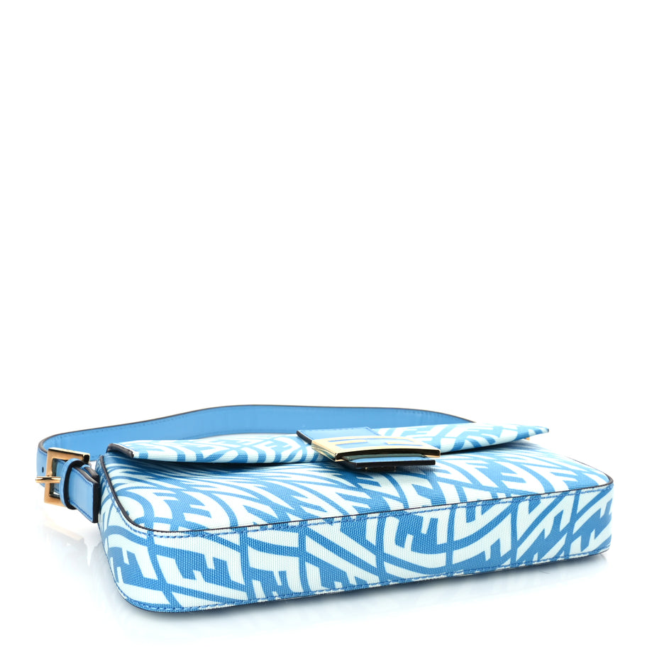 Fendi X SARAH COLEMAN Glazed Canvas Vitello King FF Vertigo Baguette 1997  Cyber Blue White Image 3