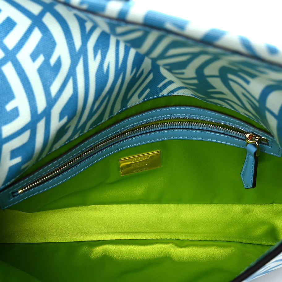 Fendi X SARAH COLEMAN Glazed Canvas Vitello King FF Vertigo Baguette 1997  Cyber Blue White Image 4