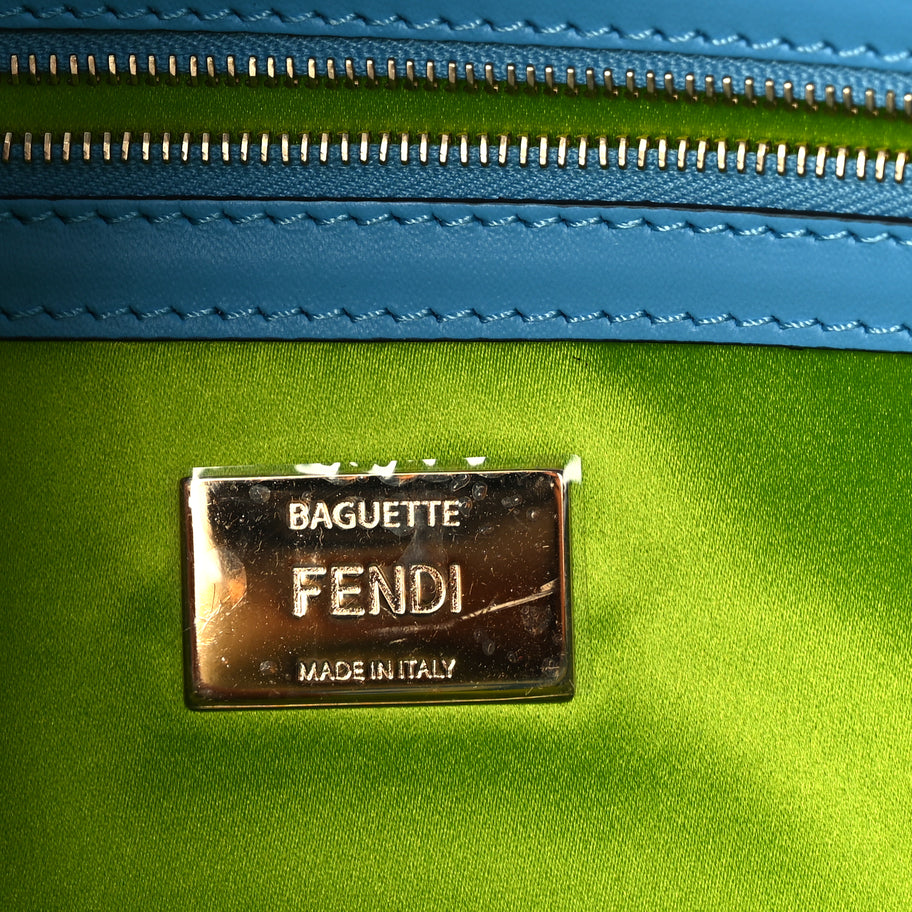 Fendi X SARAH COLEMAN Glazed Canvas Vitello King FF Vertigo Baguette 1997  Cyber Blue White Image 5