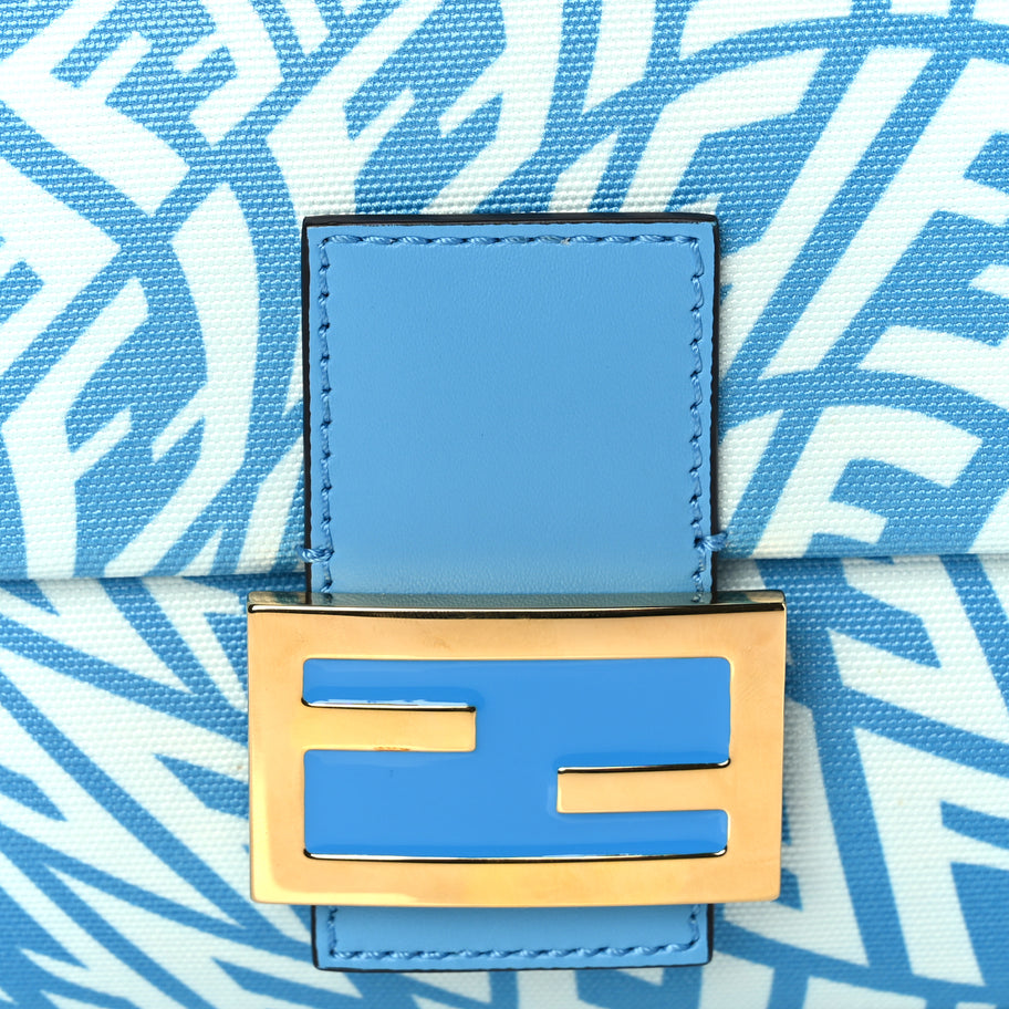 Fendi X SARAH COLEMAN Glazed Canvas Vitello King FF Vertigo Baguette 1997  Cyber Blue White Image 6