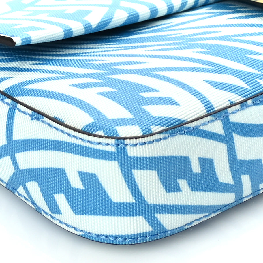 Fendi X SARAH COLEMAN Glazed Canvas Vitello King FF Vertigo Baguette 1997  Cyber Blue White Image 7
