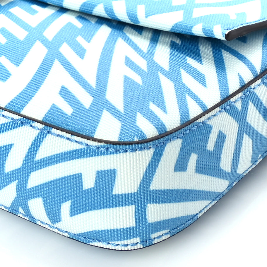 Fendi X SARAH COLEMAN Glazed Canvas Vitello King FF Vertigo Baguette 1997  Cyber Blue White Image 8