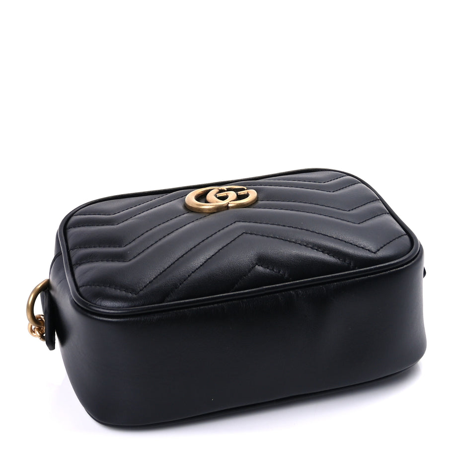 Gucci Calfskin Matelasse Mini GG Marmont Chain Shoulder Bag  Black Image 3