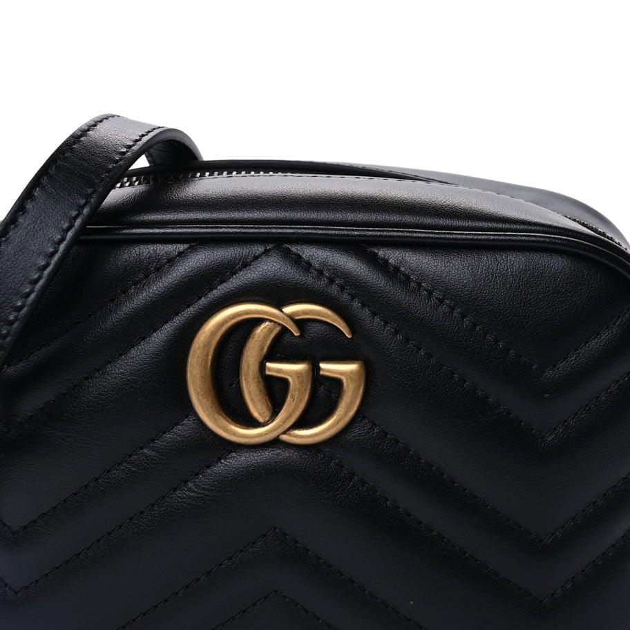 Gucci Calfskin Matelasse Mini GG Marmont Chain Shoulder Bag  Black Image 6