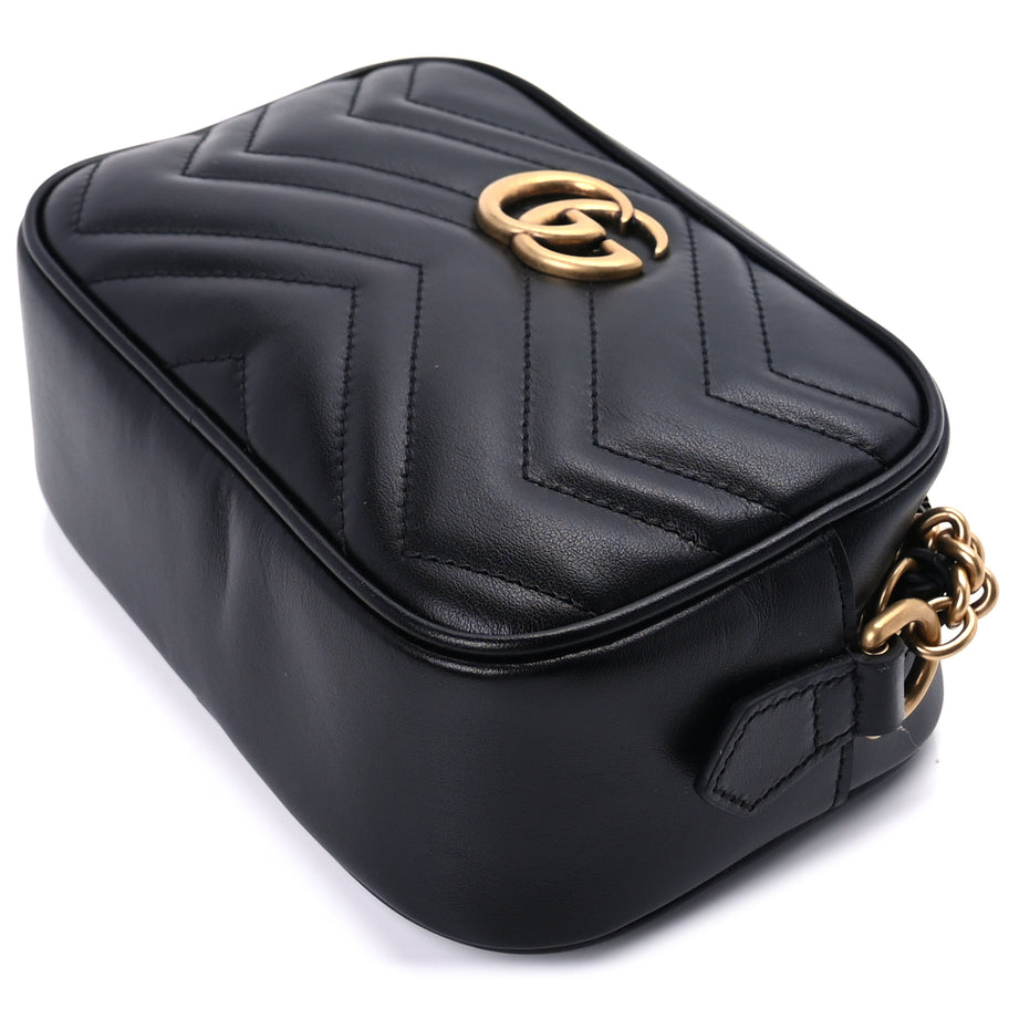 Gucci Calfskin Matelasse Mini GG Marmont Chain Shoulder Bag  Black Image 7